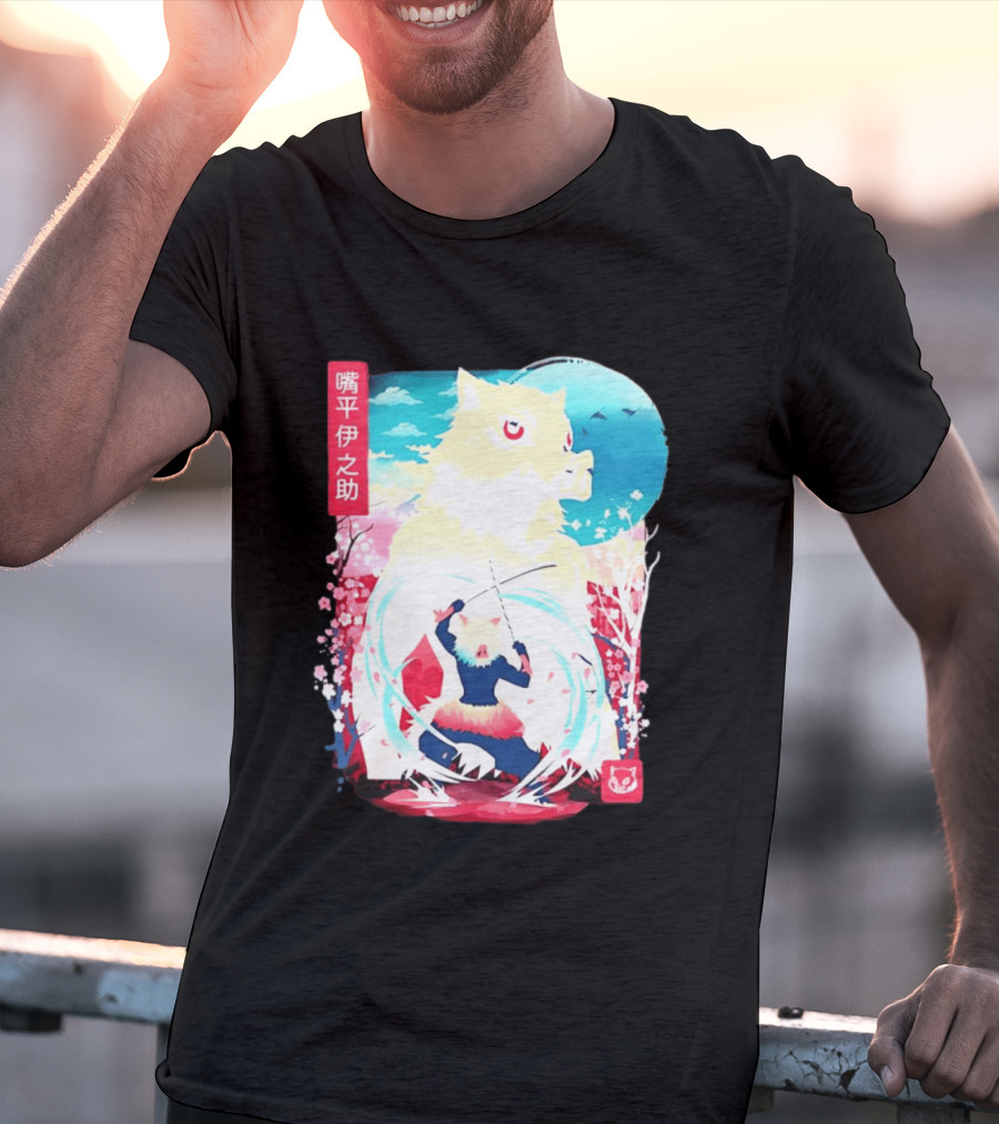 Inosuke Hashibira Boar Head Demon Slayer Anime Cherry Blossom Scene T-Shirt