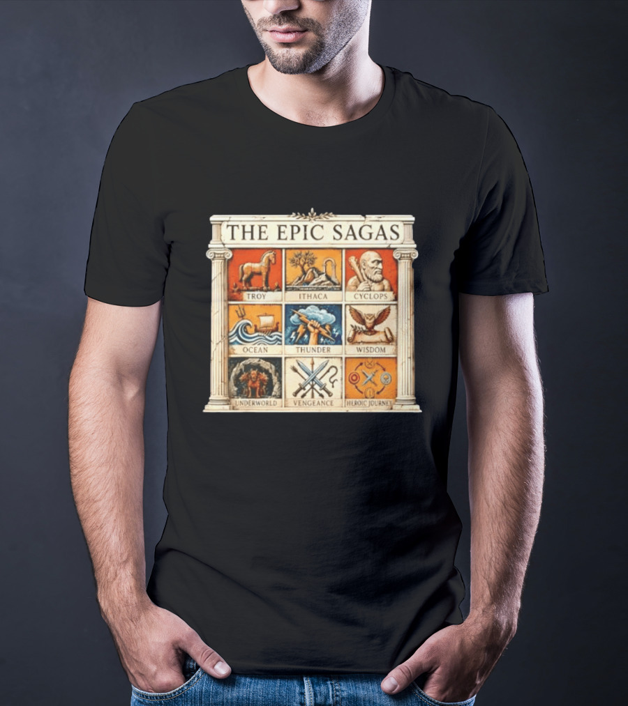 The Epic Sagas Odysseus Trojan War Ocean Thunder Underworld Cyclops Vengeance Heroic Journey T-Shirt