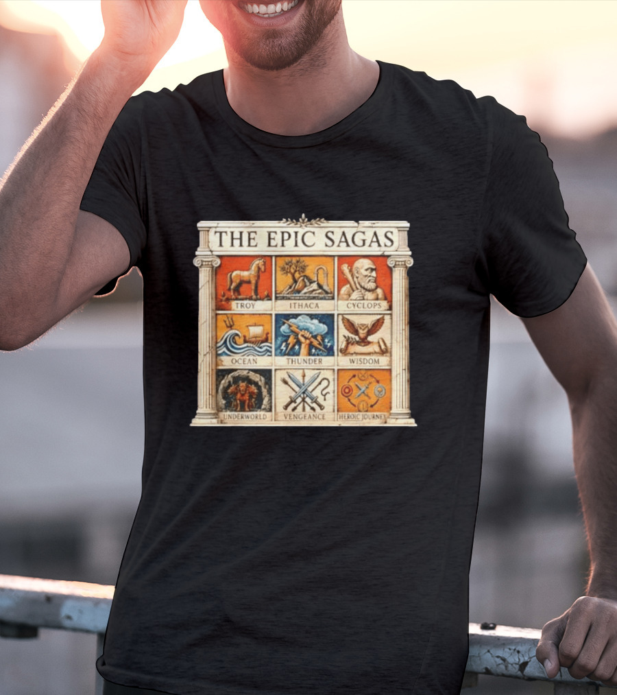 The Epic Sagas Odysseus Trojan War Ocean Thunder Underworld Cyclops Vengeance Heroic Journey T-Shirt