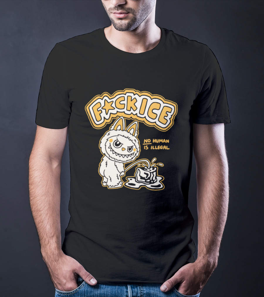Fck Ice No Human Is Illegal Meme Labubu T-Shirt