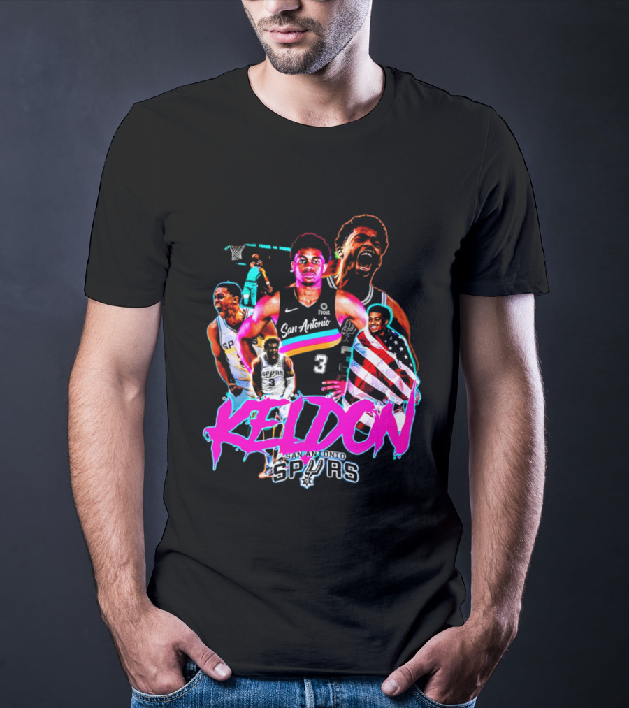 San Antonio Spurs Keldon Johnson Collage Vibrant Basketball Player T-Shirt