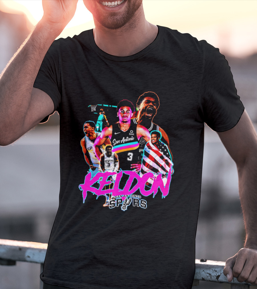 San Antonio Spurs Keldon Johnson Collage Vibrant Basketball Player T-Shirt