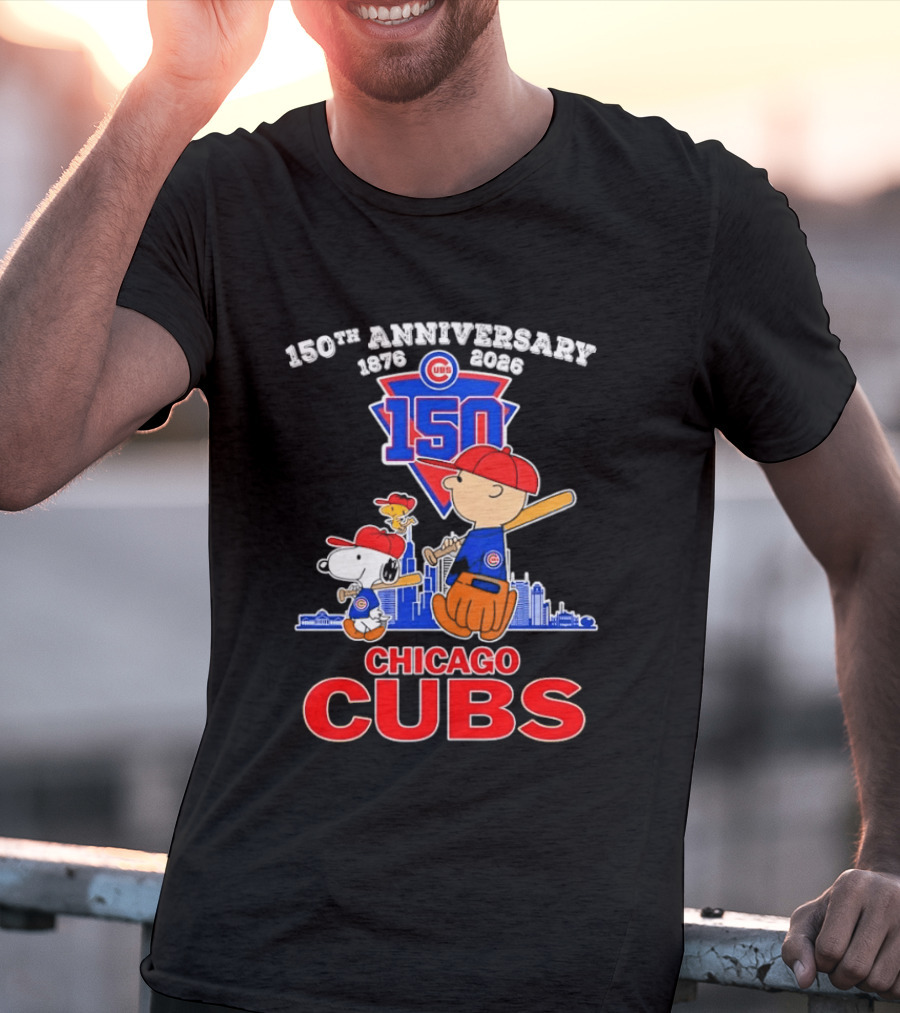 Snoopy Charlie Brown Woodstock Chicago Cubs 150th Anniversary 1876 2026 MLB 150 T-Shirt
