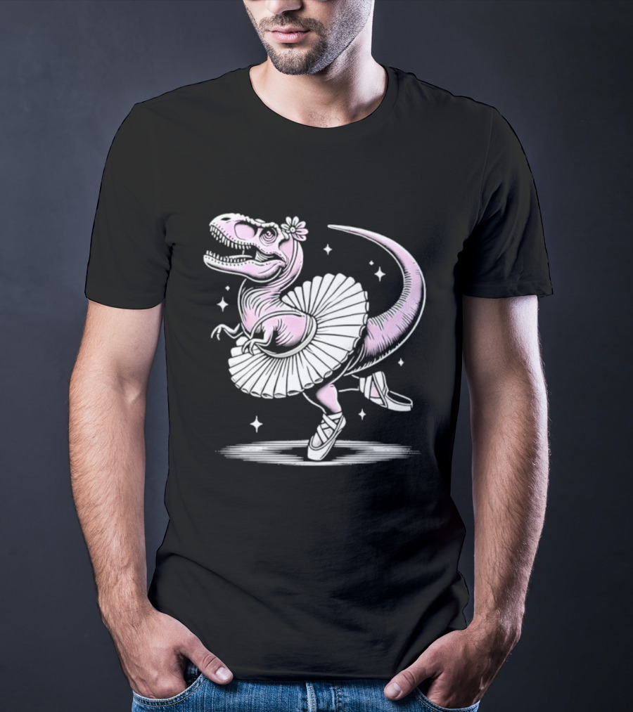 Tyrannosaurus Rex Pink Ballerina Tutu Pointe Shoes Dancing T-Shirt