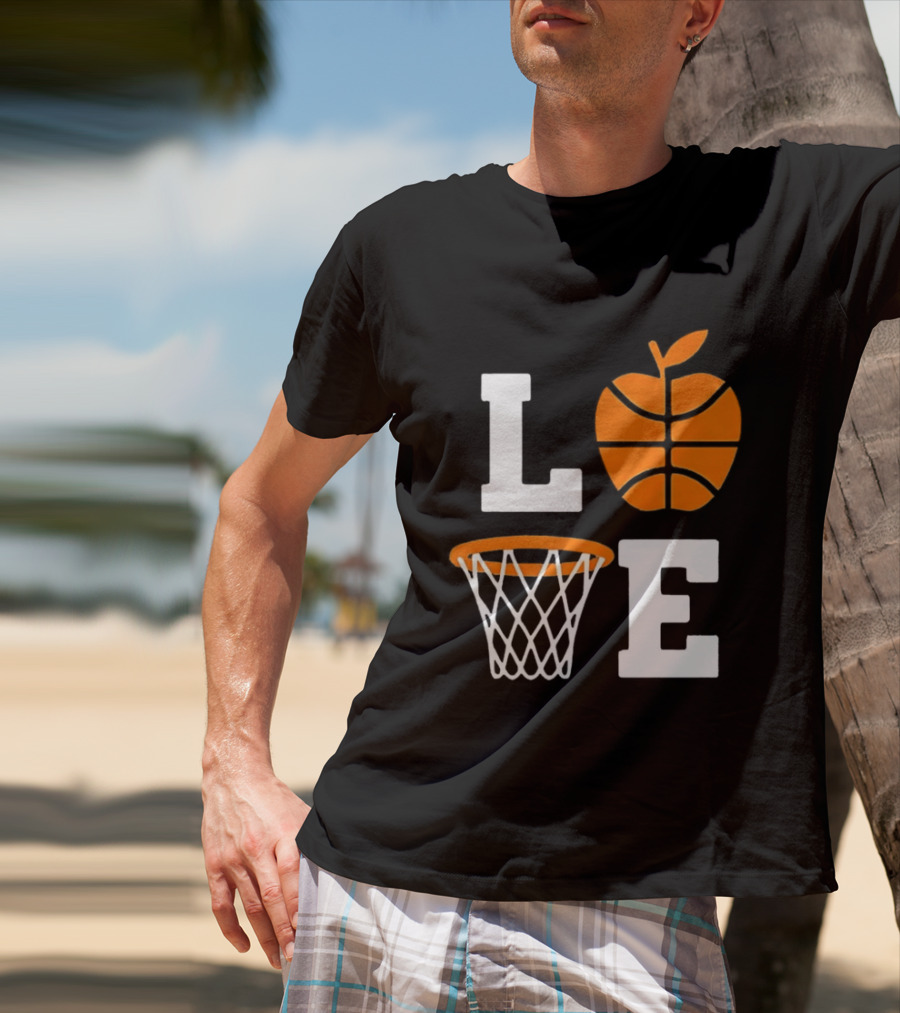 Love Apple Basketball Net Coach Teacher Player School Court Gameday T-Shirt