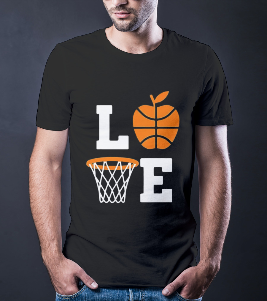Love Apple Basketball Net Coach Teacher Player School Court Gameday T-Shirt