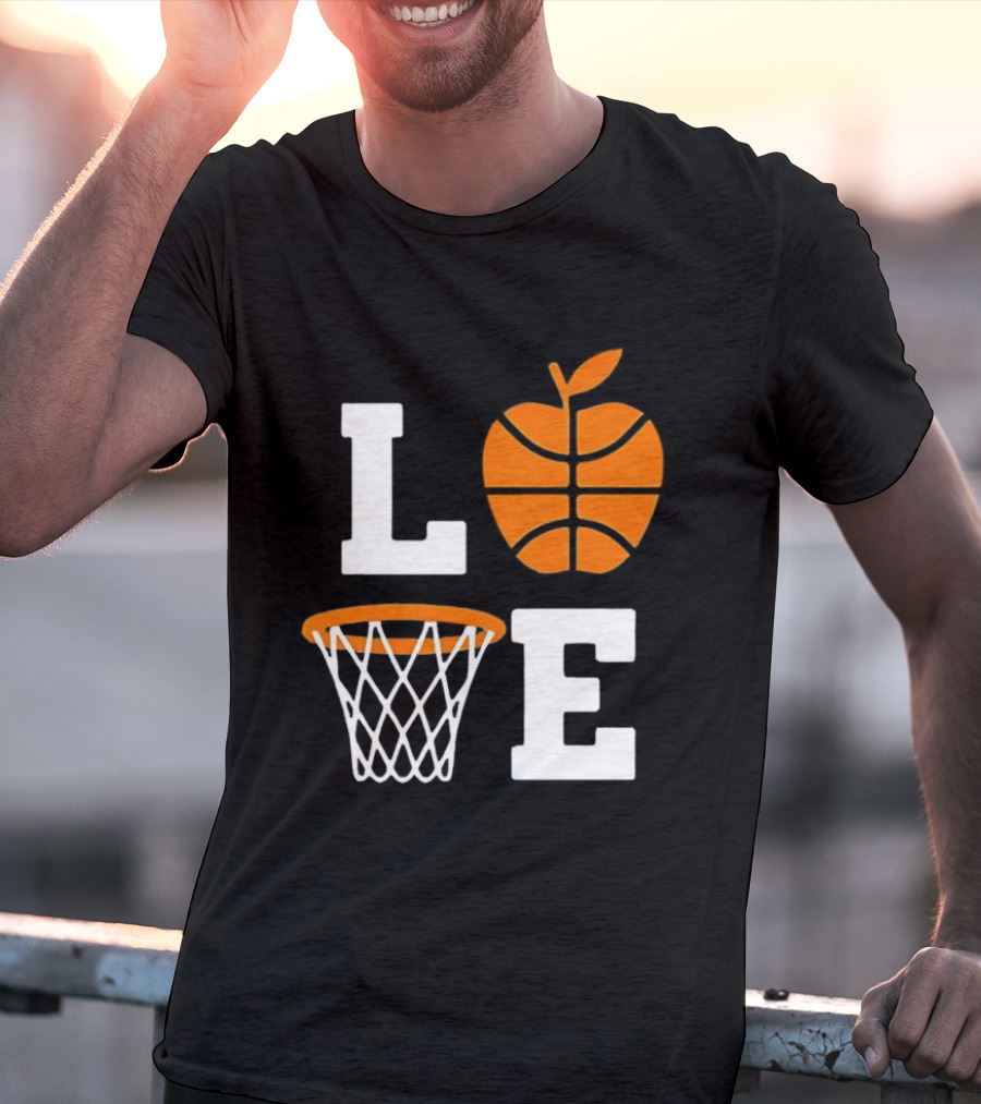Love Apple Basketball Net Coach Teacher Player School Court Gameday T-Shirt