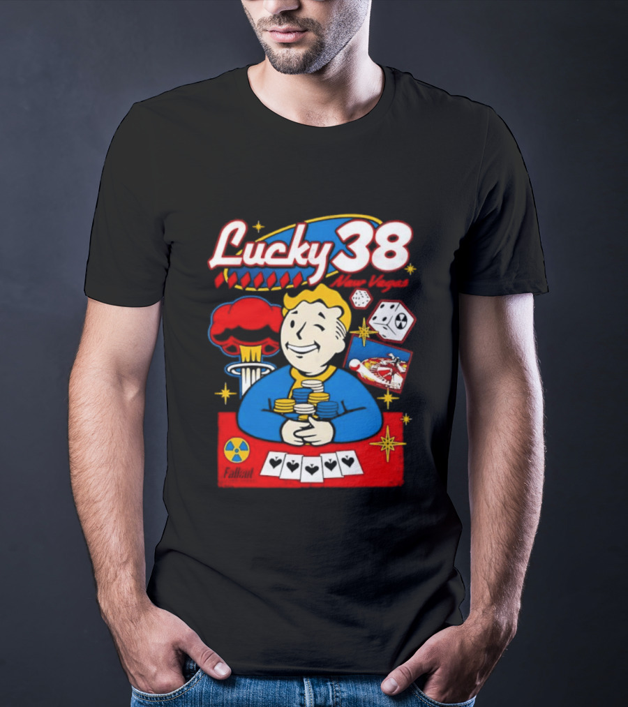 Lucky 38 New Vegas Vault Boy Poker Explosion T-Shirt