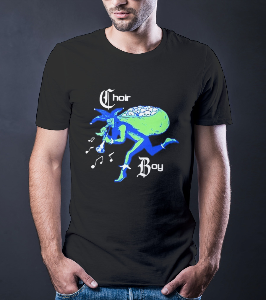 Choir Boy Running Jester With Bag Of Bones And Musical Notes T-Shirt