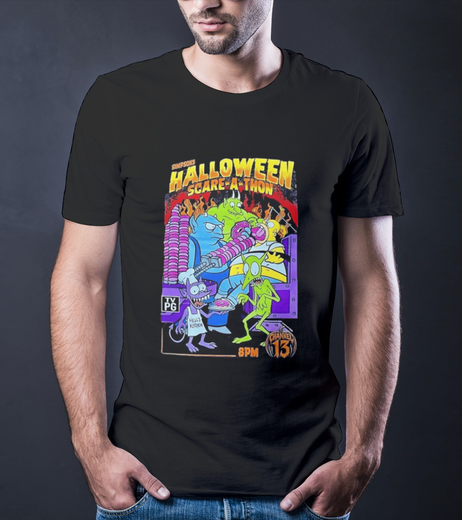 Simpsons Halloween Scare A Thon TV PG 8PM Channel 13 Hell's Kitchen Monsters And Aliens T-Shirt