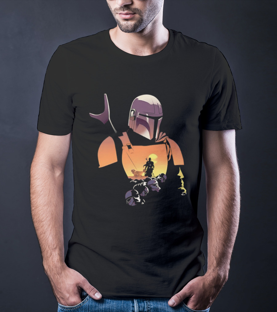 The Mandalorian Grogu Star Wars Journey Silhouette In Armor Scene T-Shirt