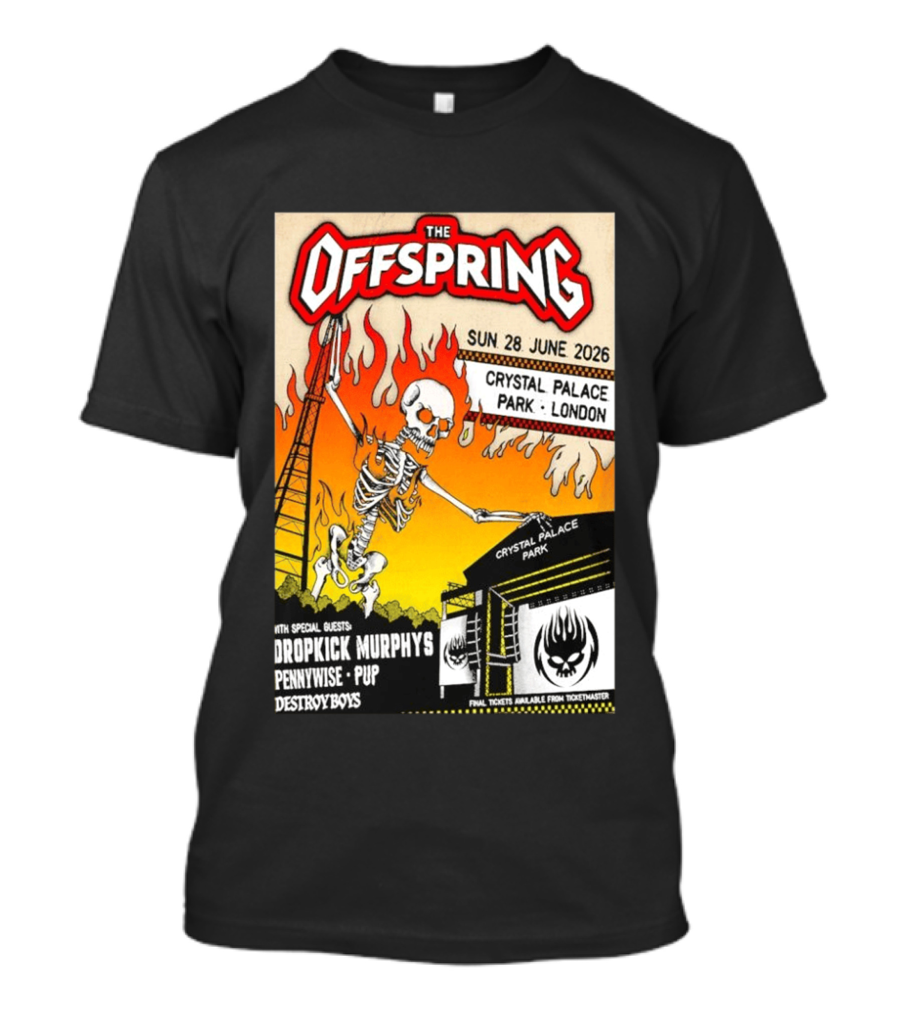 The Offspring Concert June 28 2026 Crystal Palace Park London Dropkick Murphys Pennywise Pup Destroy Boys T-Shirt