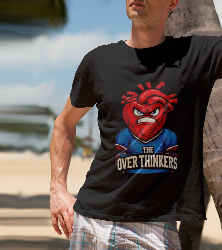 The Overthinkers Varsity Angry Heart Bold Red Blue T-Shirt