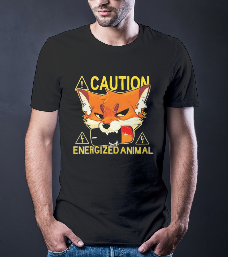 Caution Energized Animal Fox Battery Warning T-Shirt