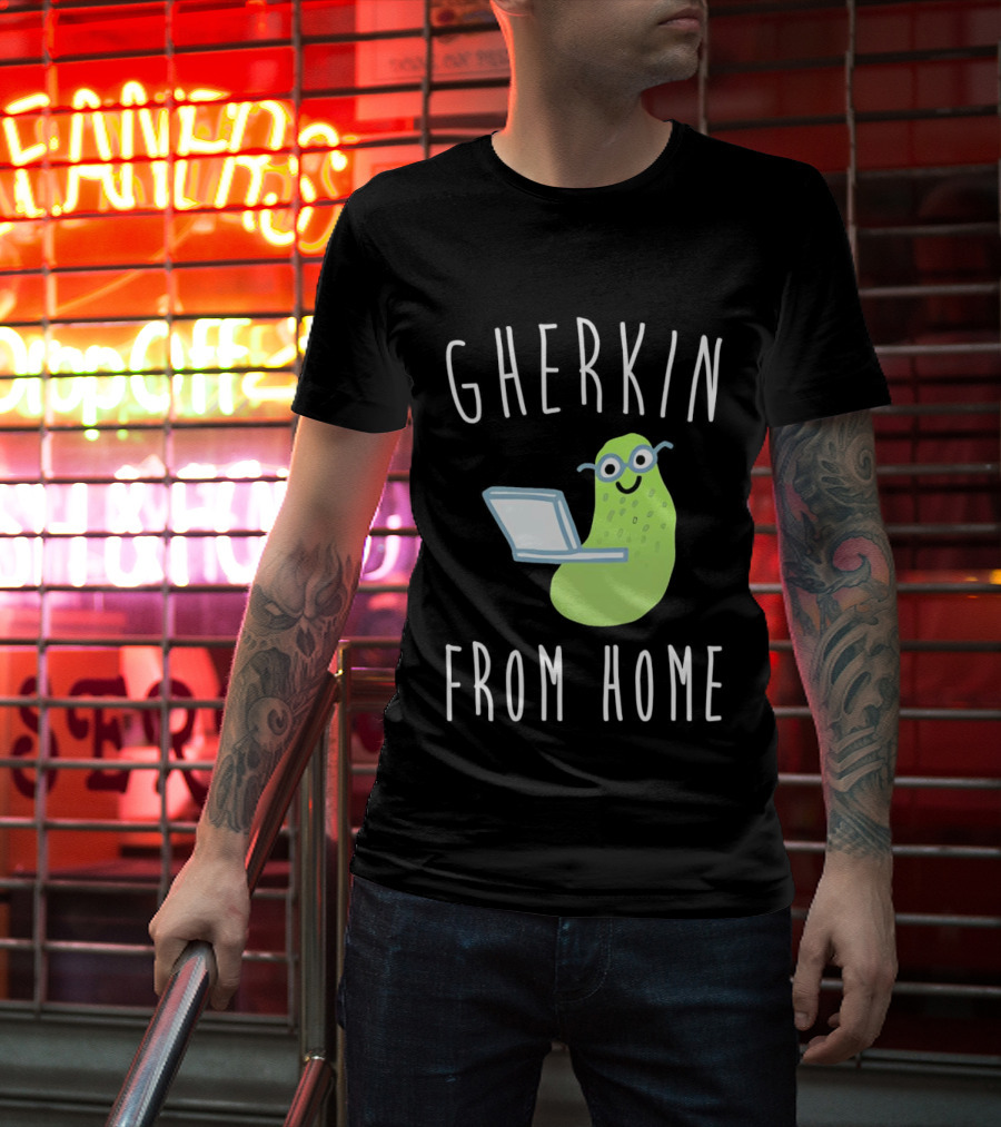 Gherkin From Home Cute Pickle With Laptop T-Shirt