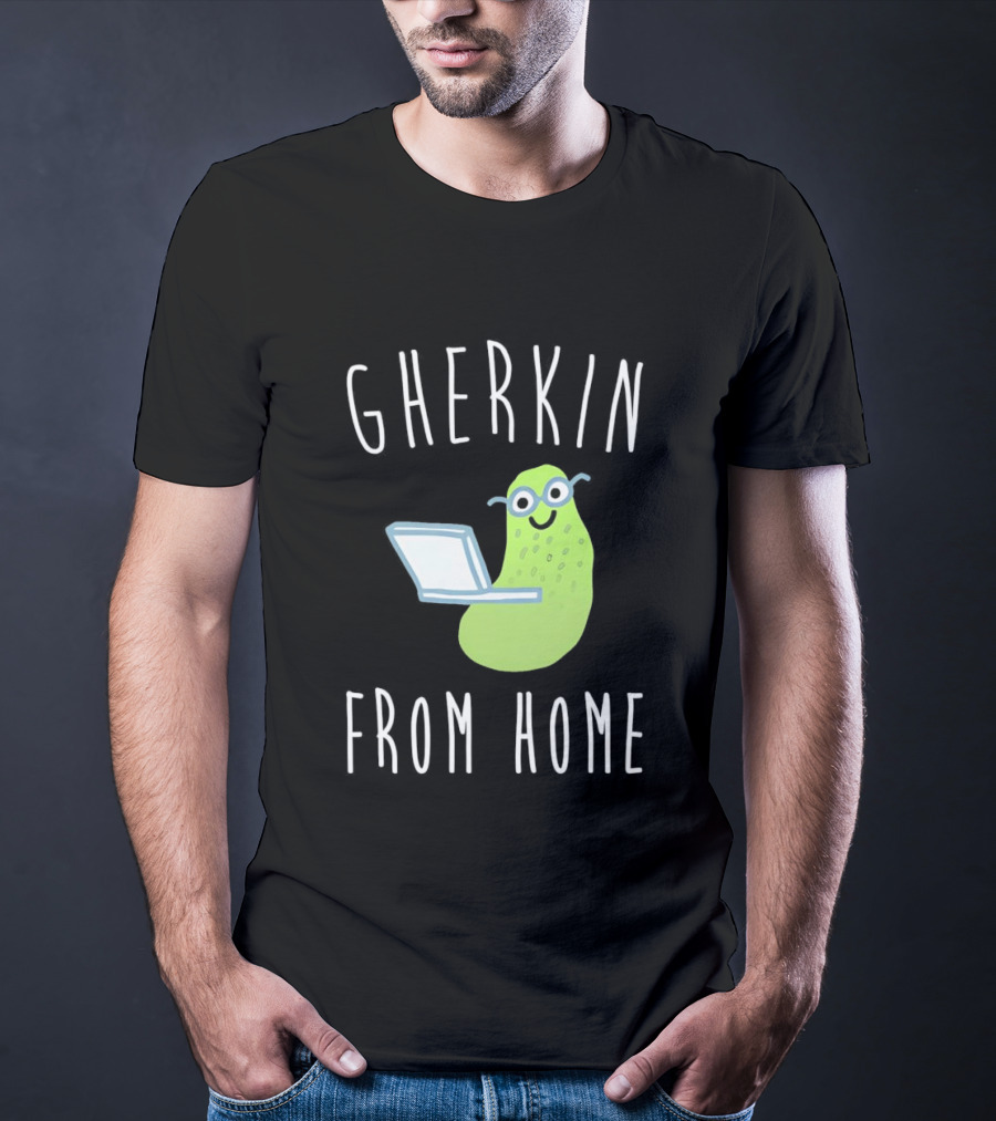Gherkin From Home Cute Pickle With Laptop T-Shirt