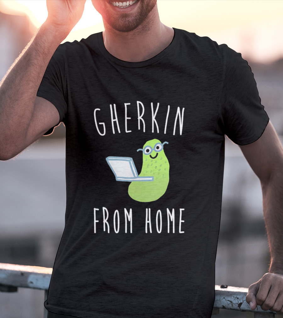 Gherkin From Home Cute Pickle With Laptop T-Shirt