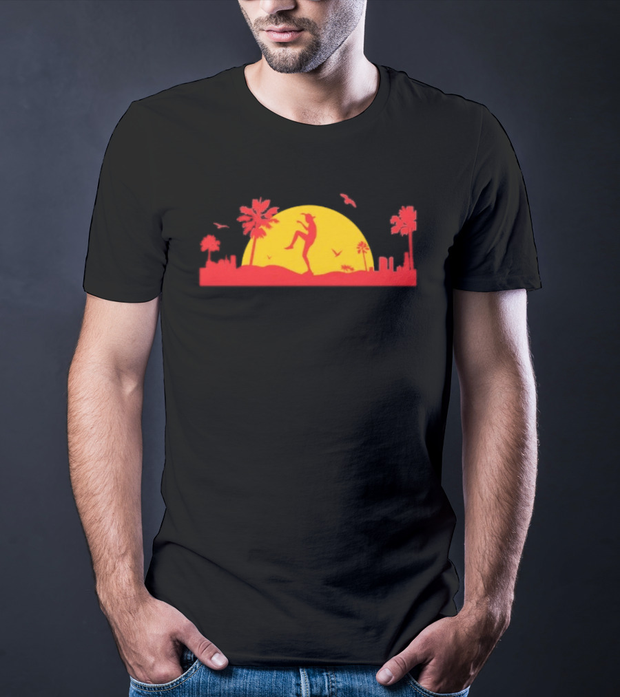 Cobra Kai Crane Kick Sunset Scene With Palm Trees And Birds T-Shirt