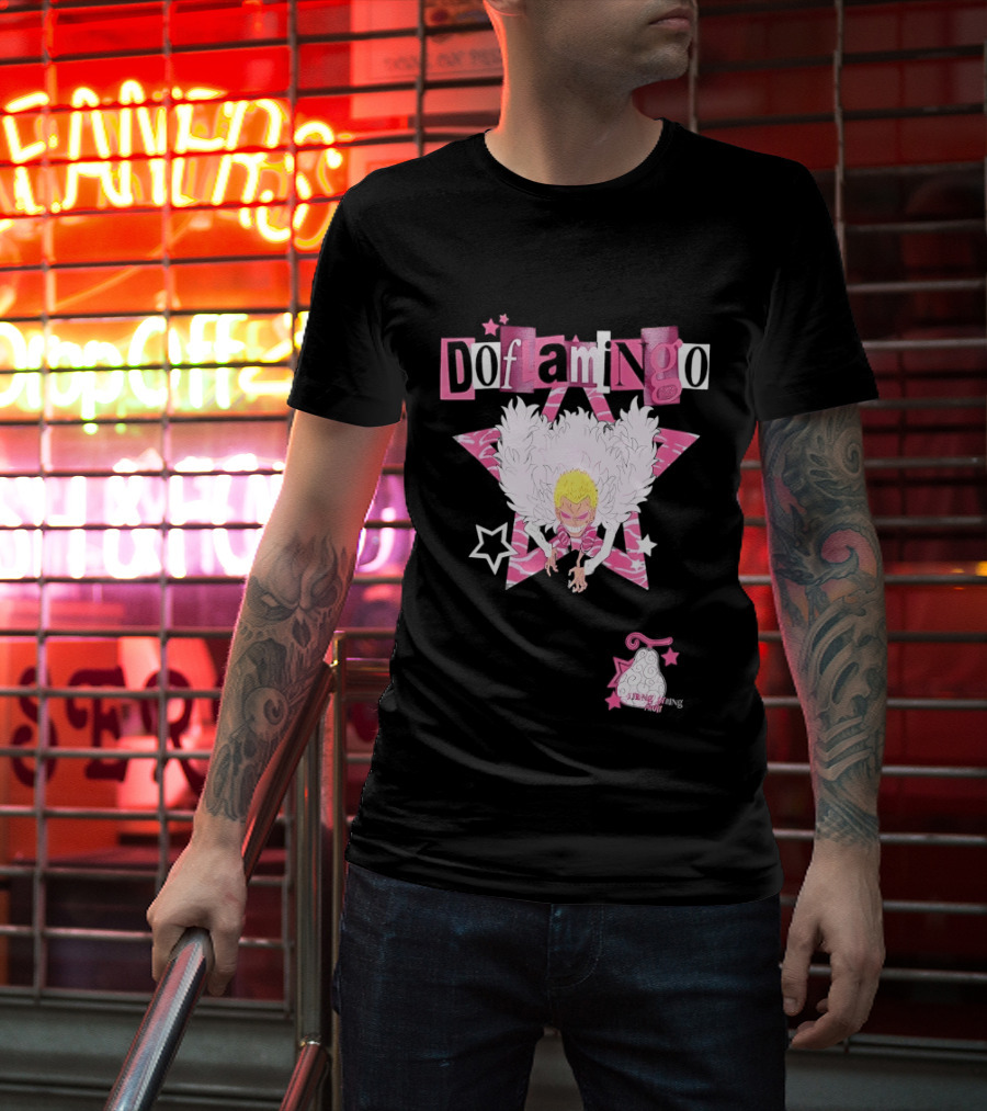 Doflamingo One Piece Pink Star Feathered Cape Anime T-Shirt