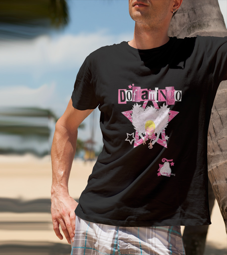 Doflamingo One Piece Pink Star Feathered Cape Anime T-Shirt
