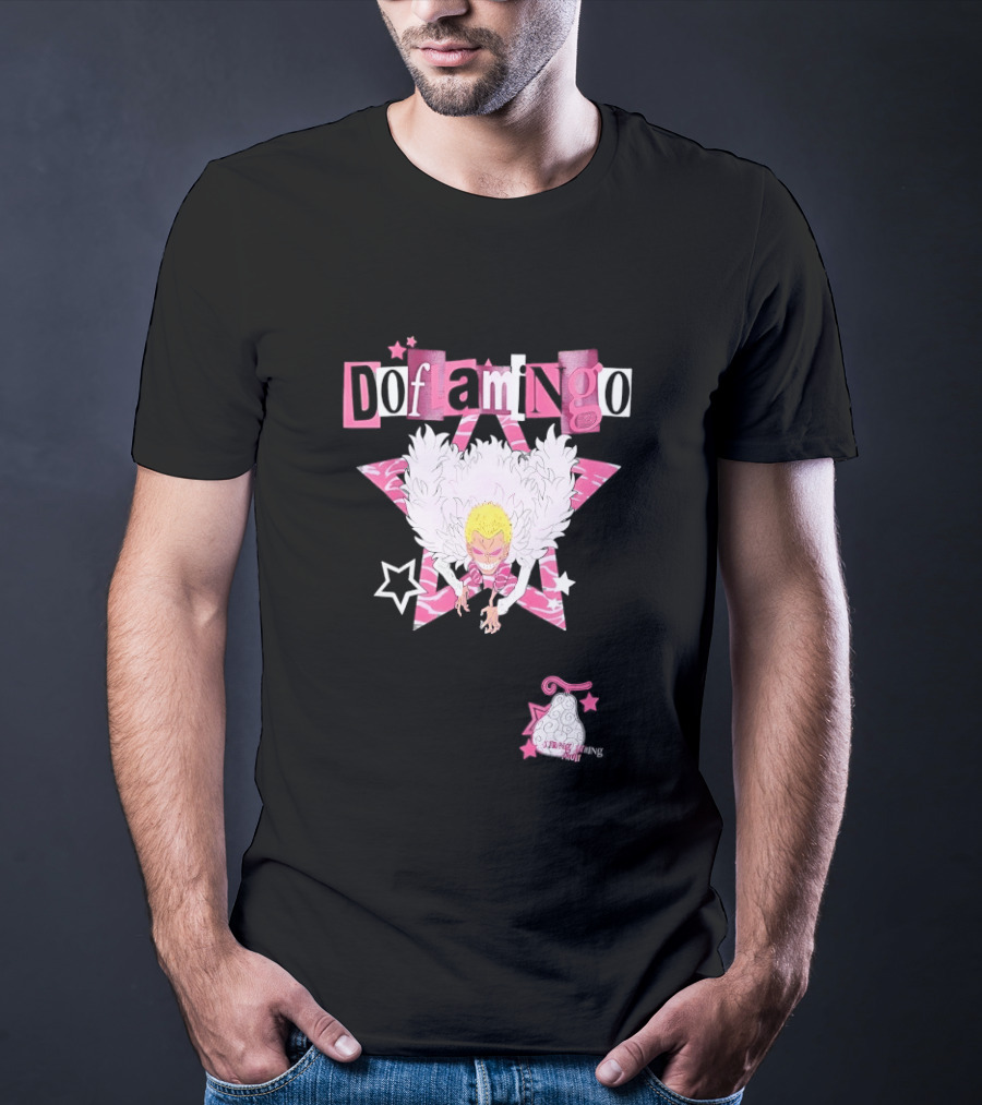 Doflamingo One Piece Pink Star Feathered Cape Anime T-Shirt