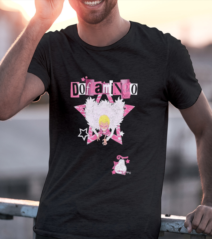 Doflamingo One Piece Pink Star Feathered Cape Anime T-Shirt