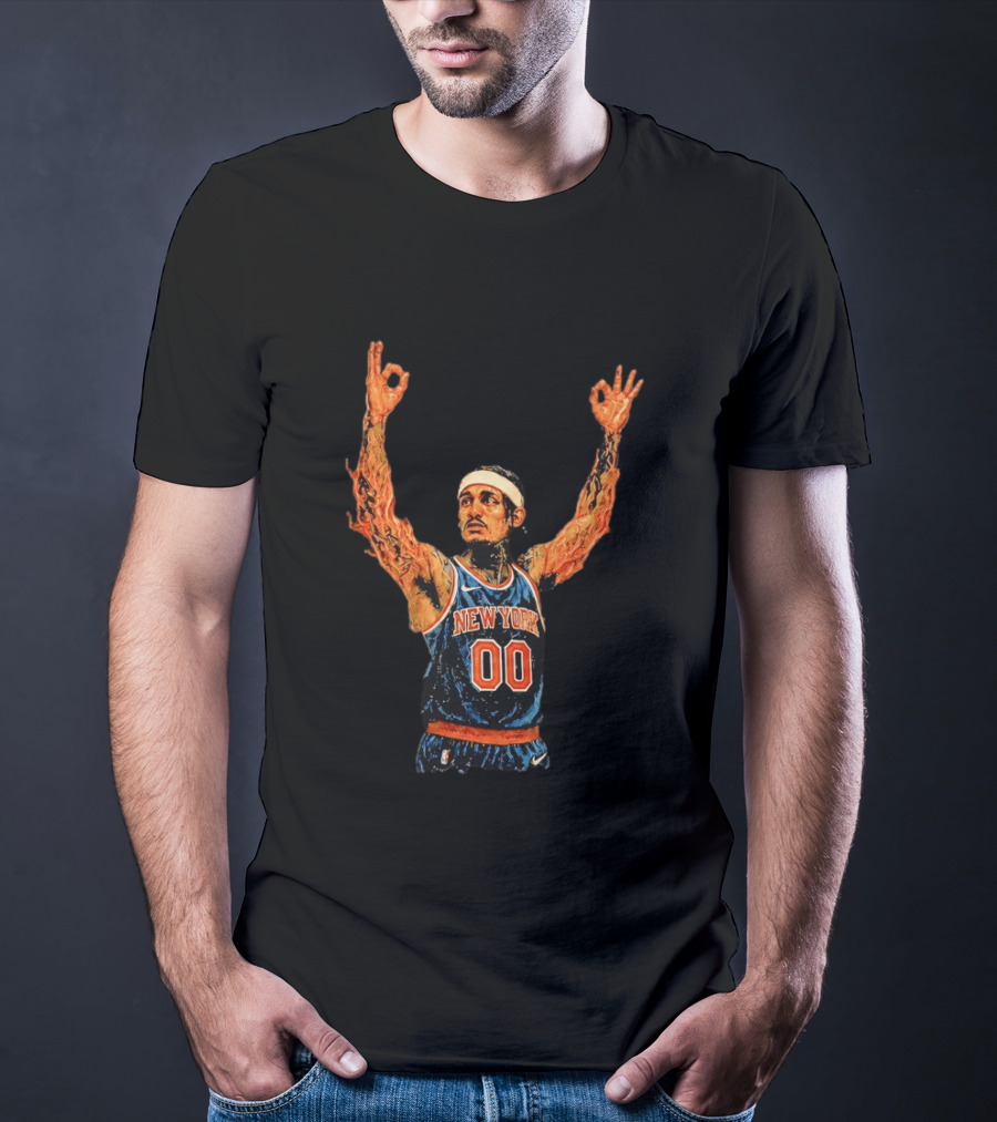 Jordan Clarkson New York Knicks Flaming Arms Basketball Game 1 2026 T-Shirt
