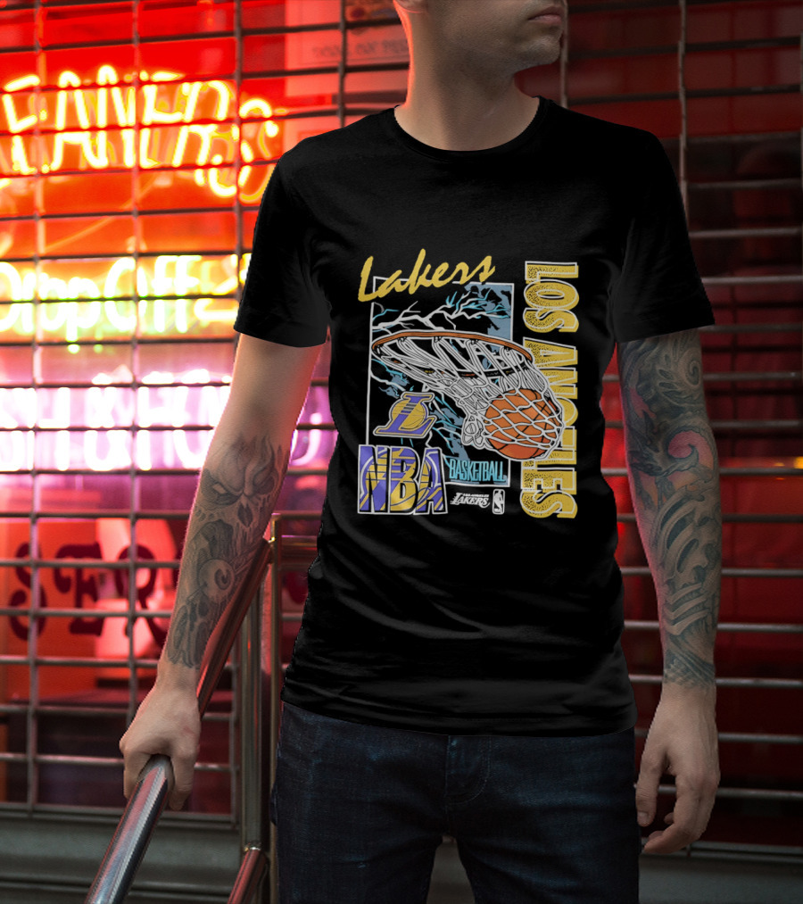 Lakers Los Angeles NBA Basketball Hoops Classic Team Yellow And Blue T-Shirt