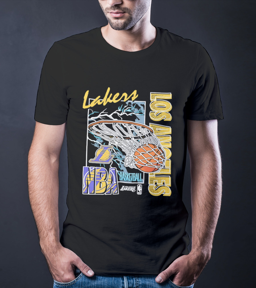 Lakers Los Angeles NBA Basketball Hoops Classic Team Yellow And Blue T-Shirt
