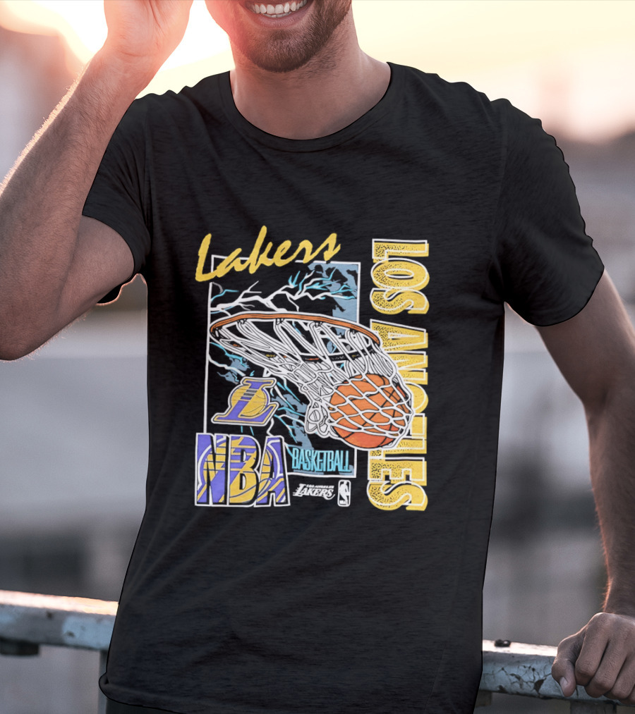 Lakers Los Angeles NBA Basketball Hoops Classic Team Yellow And Blue T-Shirt