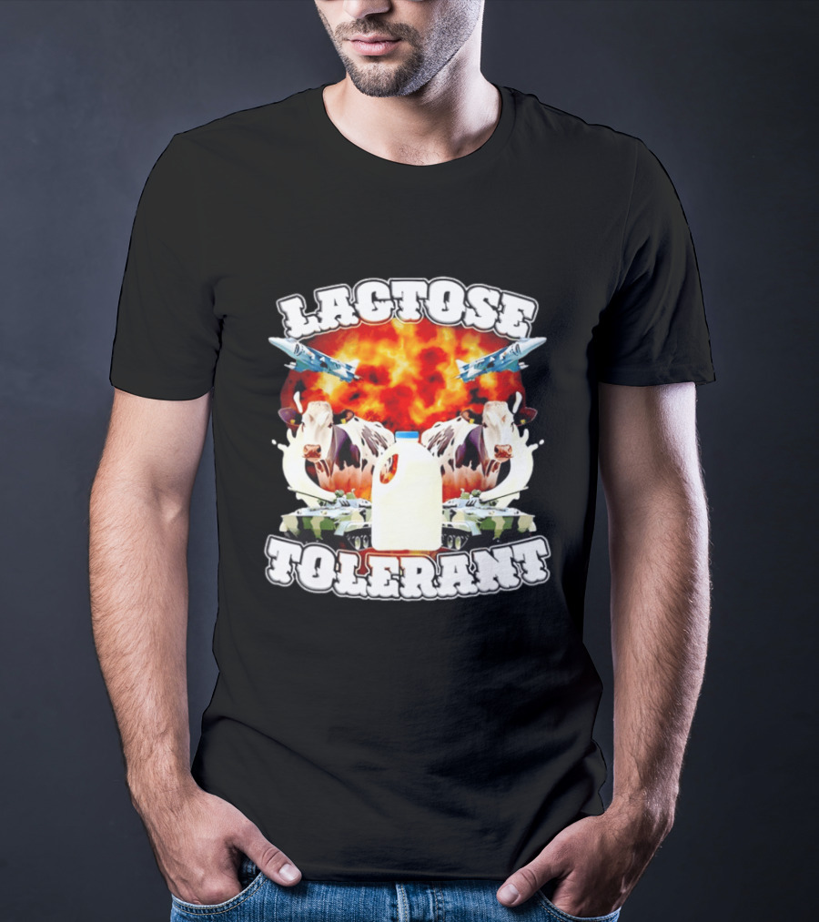 Lactose Tolerant Milk Cow Conflict With Military Jets And Tanks Explosion T-Shirt
