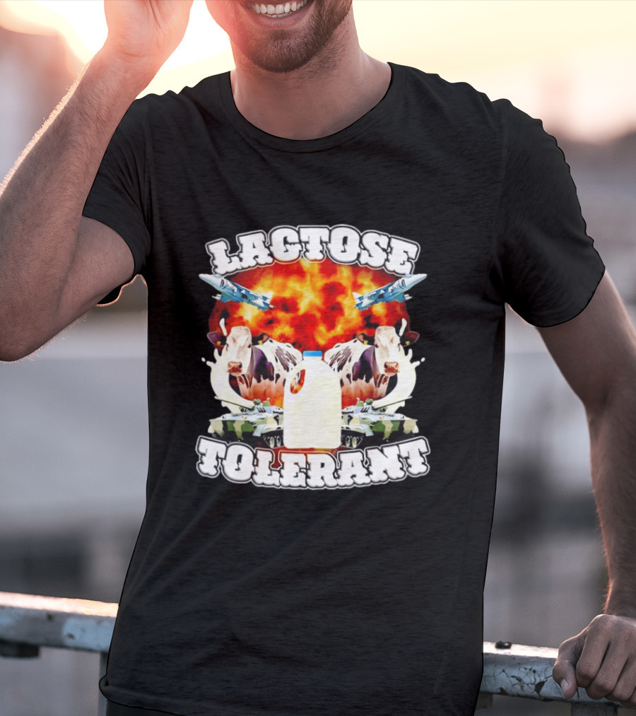 Lactose Tolerant Milk Cow Conflict With Military Jets And Tanks Explosion T-Shirt