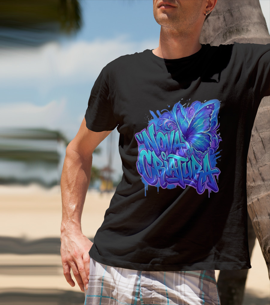 Nova Criatura Butterfly Electric Blue Street Art Aesthetic T-Shirt