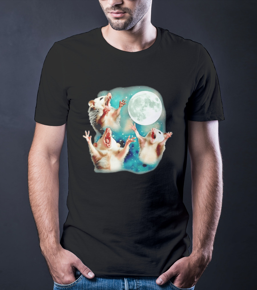 Opossum Howling At Moon With Stars In Space Scene T-Shirt