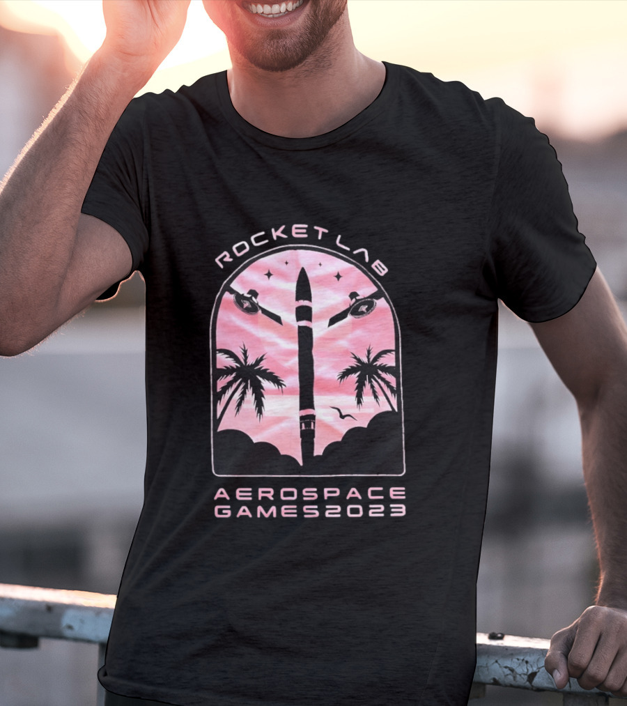 Rocket Lab Aerospace Games 2023 Rocket Space Satellite Event Palm Trees T-Shirt