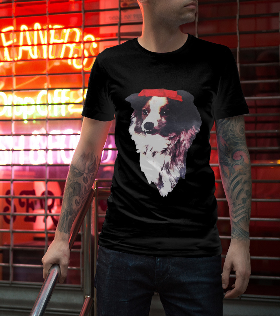 Sabrina Carpenter Collie Dog With Red Bow T-Shirt