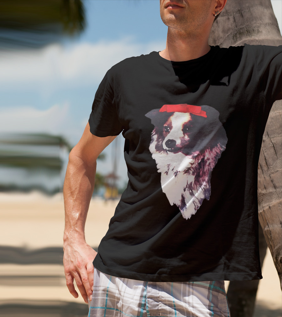 Sabrina Carpenter Collie Dog With Red Bow T-Shirt