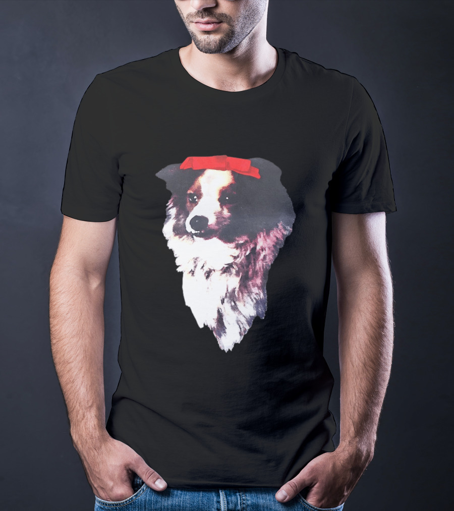 Sabrina Carpenter Collie Dog With Red Bow T-Shirt