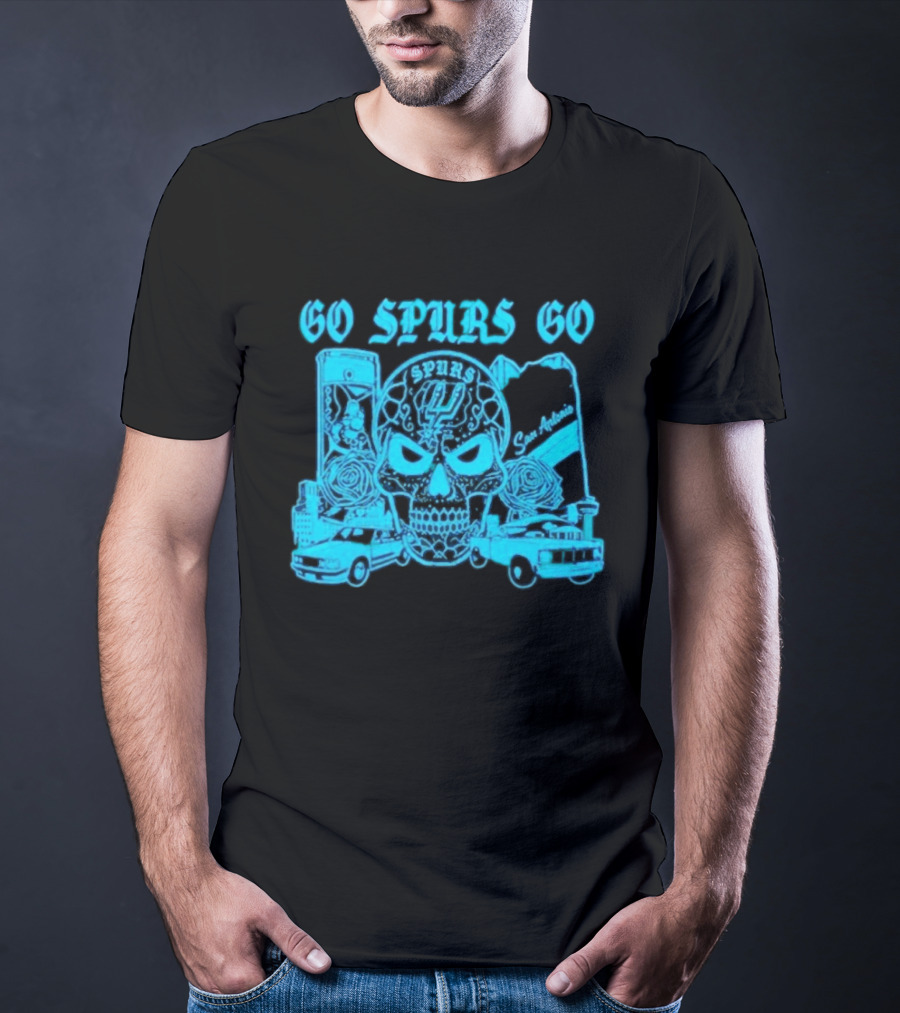 Go Spurs Go San Antonio Spurs NBA Skull And Cars T-Shirt
