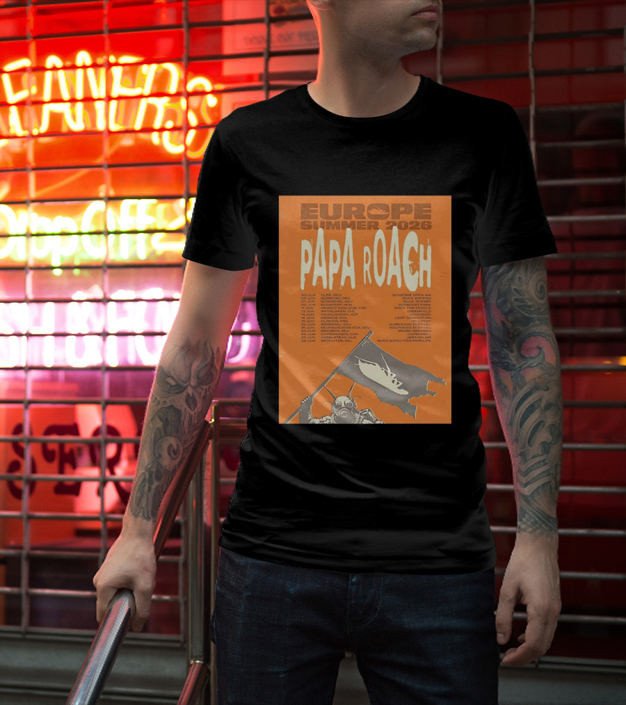 Papa Roach Europe Summer 2026 Tour Olpe Nuremberg Budapest Amsterdam Werchter Dates T-Shirt