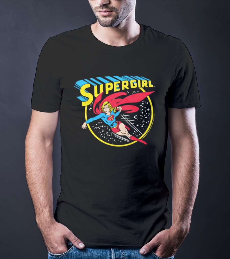 Supergirl DC Comics Flying Hero Iconic Red Cape Blue Suit Yellow T-Shirt