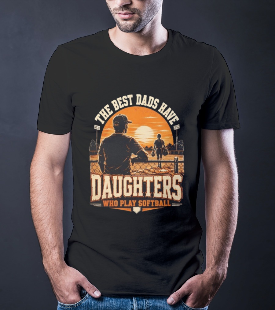 The Best Dads Have Daughters Who Play Softball Vintage Sunset Scene T-Shirt