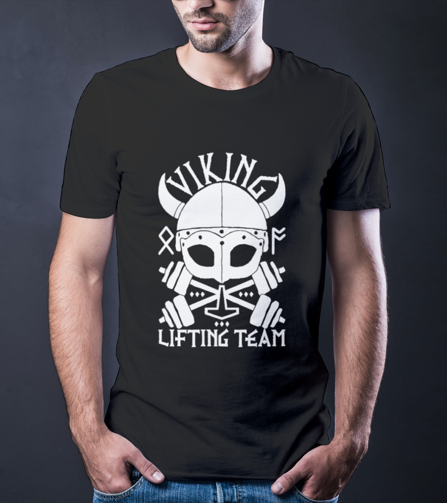 Viking Lifting Team Skull With Barbell And Helmet T-Shirt