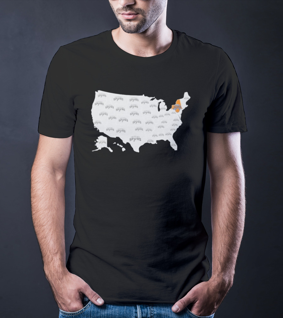 America Spurs New York Knicks US Map Basketball Team Representation T-Shirt