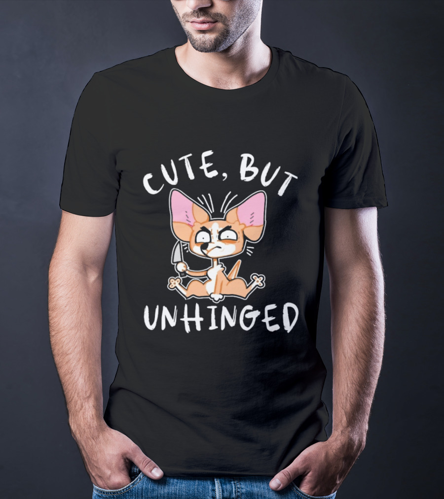 Cute But Unhinged Chihuahua Dog Cartoon Pet Humor T-Shirt