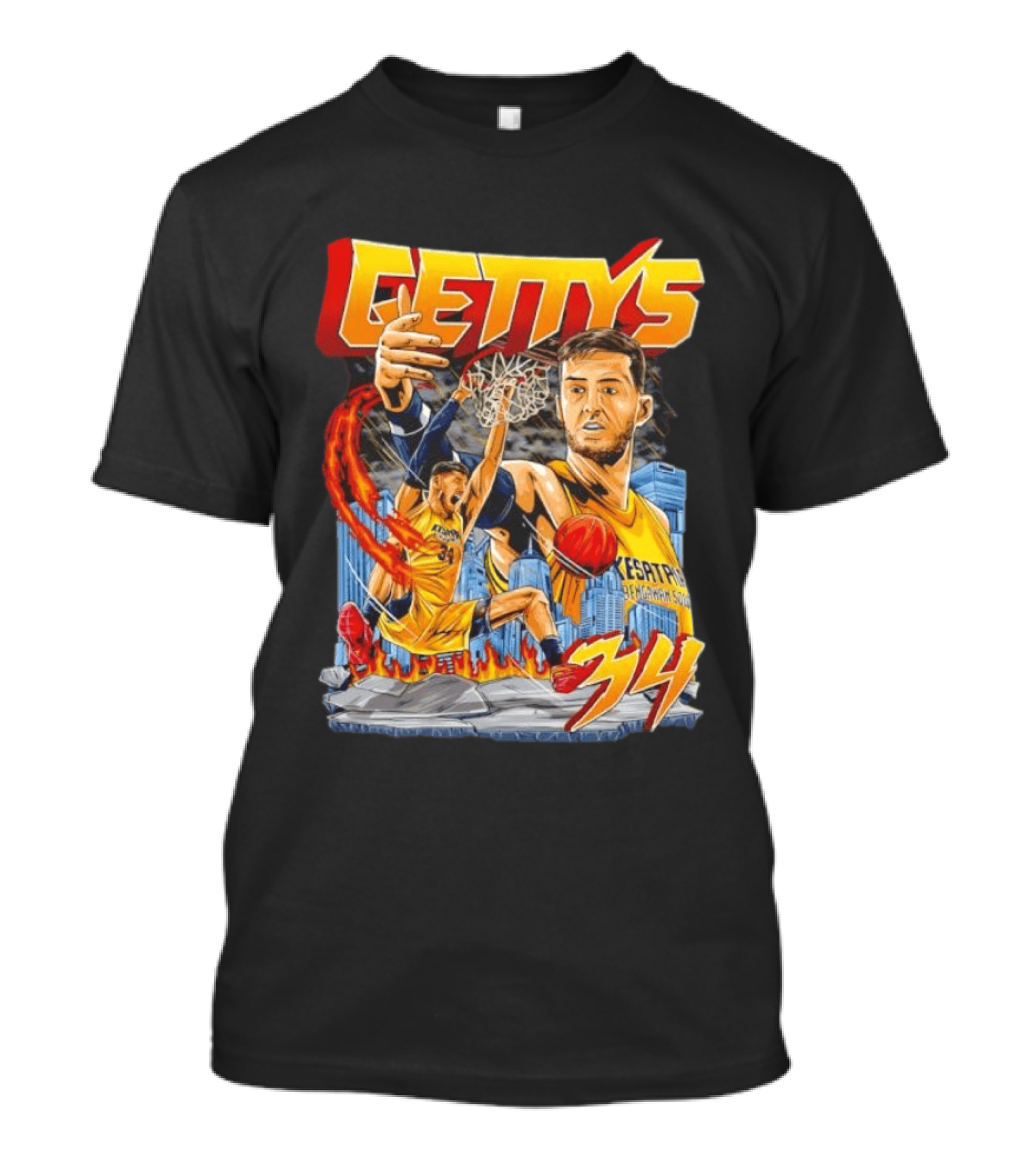 GETTYS 34 Kesatria Bengawan Solo Basketball Player Urban Slam Dunk Action T-Shirt