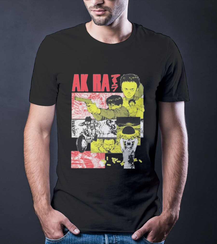 Akira Manga Panels Gun Motorcycle Explosion Red Yellow T-Shirt