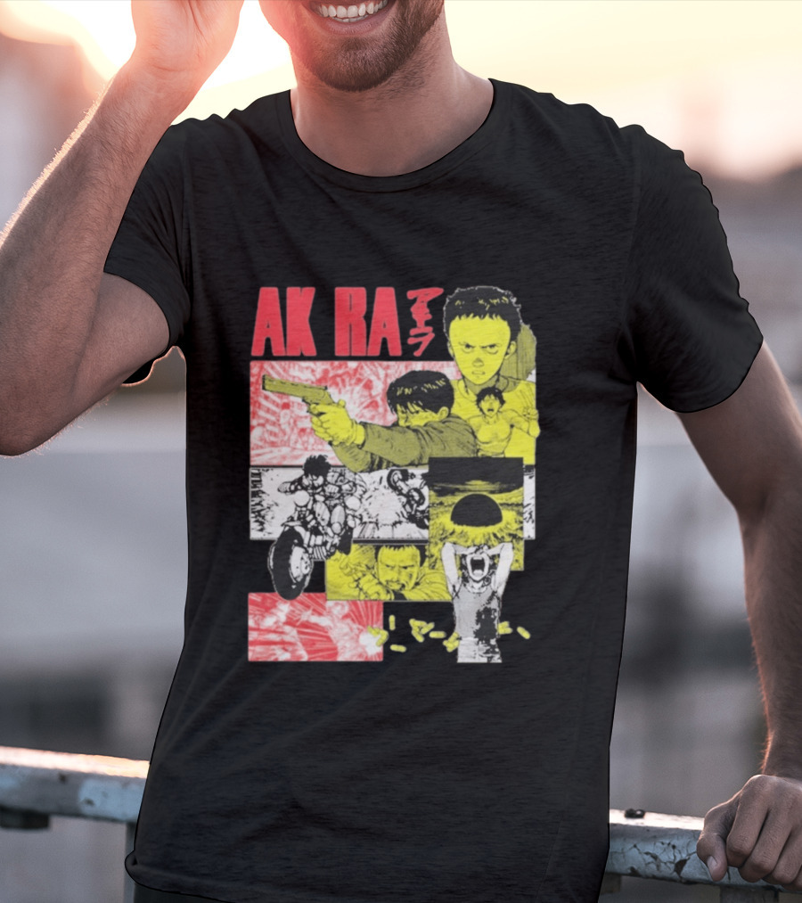 Akira Manga Panels Gun Motorcycle Explosion Red Yellow T-Shirt