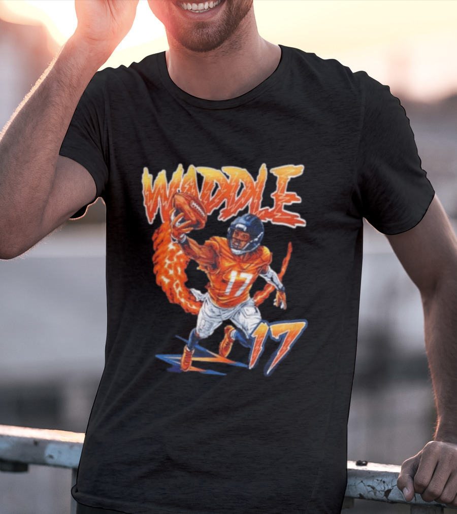 Waddle 17 Football Catch Orange And Blue Player T-Shirt