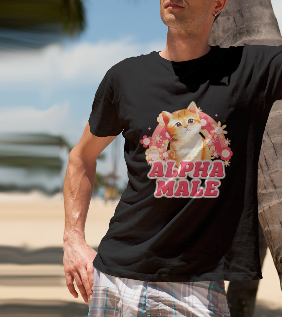Alpha Male Kitten With Rainbow And Floral T-Shirt